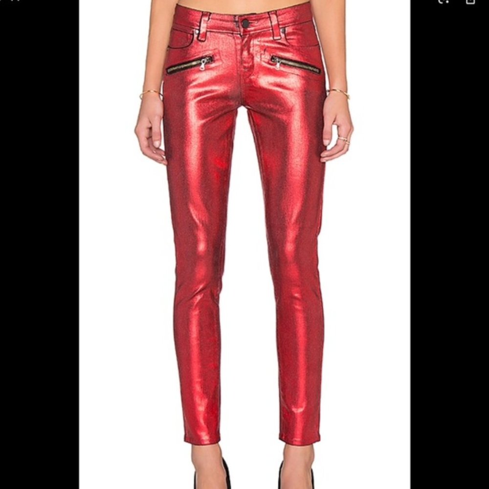 PAIGE 'Indio' Zip Red Metallic Jeans - Size 27